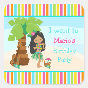 Sticker Carré Aloha Cute African American Girl Party