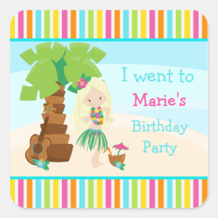 Sticker Carré Aloha Cute Blonde Hair Girl Party