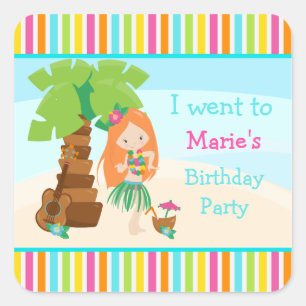 Sticker Carré Aloha Cute Red Hair Girl Party