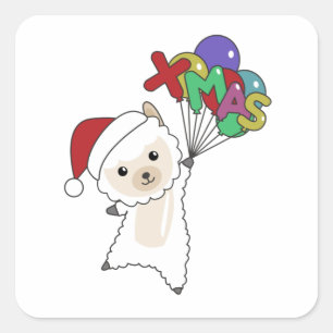 Sticker Carré Alpaca Joyeux Noël Animaux d'hiver Alpacas