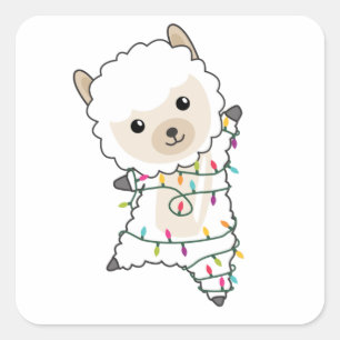 Sticker Carré Alpaca Joyeux Noël Animaux d'hiver Alpacas