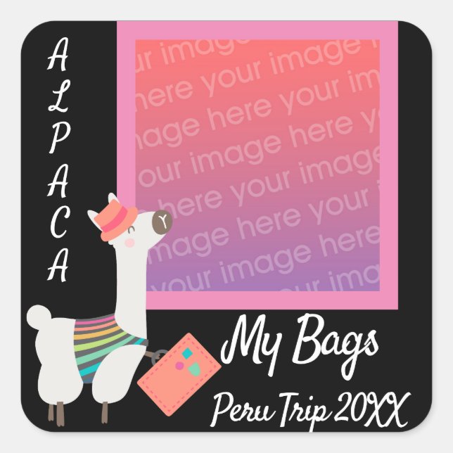 Sticker Carré Alpaca Mes Sacs, Ajouter Votre Propre Photo (Devant)