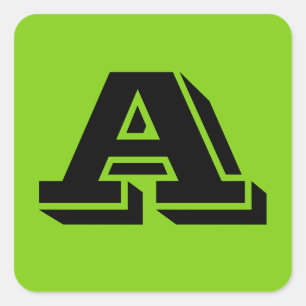 Sticker Carré Alphabet par Janz Lettre majuscule Un vert jaune