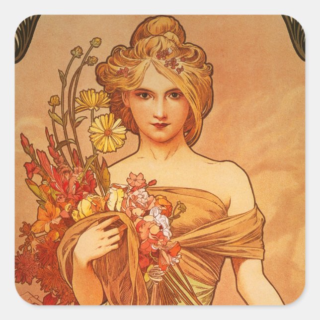 Sticker Carré Alphonse Mucha Art Déco (Devant)