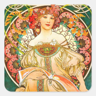 Sticker Carré Alphonse Mucha Art Nouveau Daydream