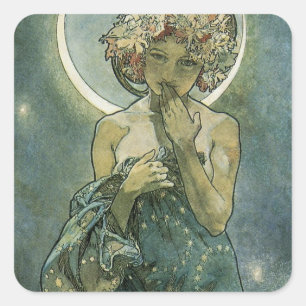 Sticker Carré Alphonse Mucha Art Nouveau Femme Éblouissante #18