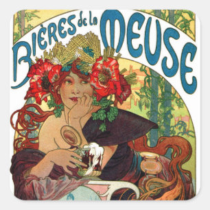 Sticker Carré Alphonse Mucha Bieres De La Meuse