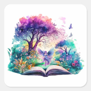 Sticker Carré Amateur de livres de fantasy Fée