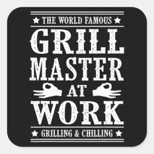 Sticker Carré Amateurs de barbecue   Le Célèbre Maître Grill Au 