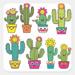 Sticker Carré Amateurs de cactus mignons