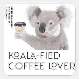 Sticker Carré Amateurs de café Fluffy Koala Pun