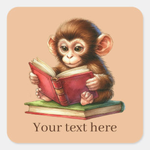 Sticker Carré Amateurs de livres de singes mignons