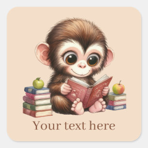 Sticker Carré Amateurs de livres de singes mignons ajouter du te