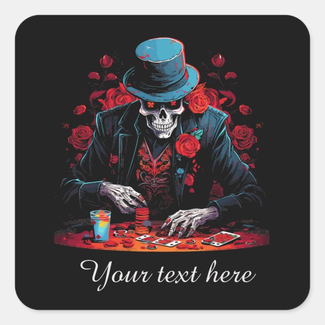 Sticker Carré Amateurs de poker cool ajouter du texte (Devant)