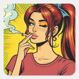 Sticker Carré Amateurs de tabac | Pop art | Fille fumeuse | Ciga