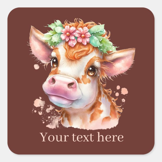 Sticker Carré Amateurs de vache mignonne personnalisable (Devant)