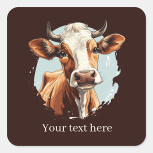 Sticker Carré Amateurs de vache mignonne personnalisable