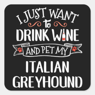Sticker Carré Amateurs italiens de vin Greyhound et propriétaire