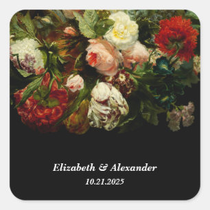 Sticker Carré Ambiance romantique foncé élégant fleurs florales 