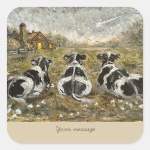 Sticker Carré Âme des Highlands : Vaches enneigées fantaisistes 