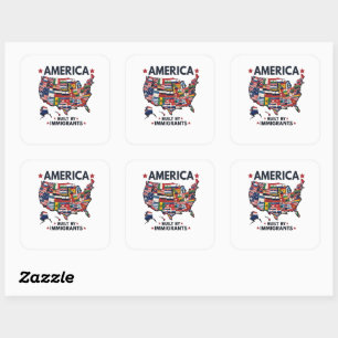 Sticker Carré Américain construit par Immigrants Patriotique Amé