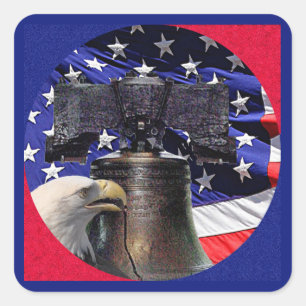 Sticker Carré American Bald Eagle, Bell et drapeau