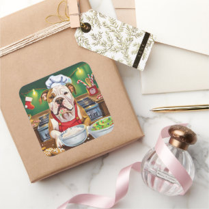 Sticker Carré American Bulldog Holiday Baking : Noël festif
