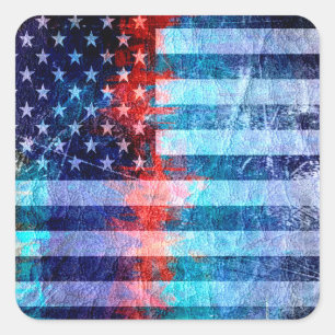 Sticker Carré American Flag Grunge Art #6