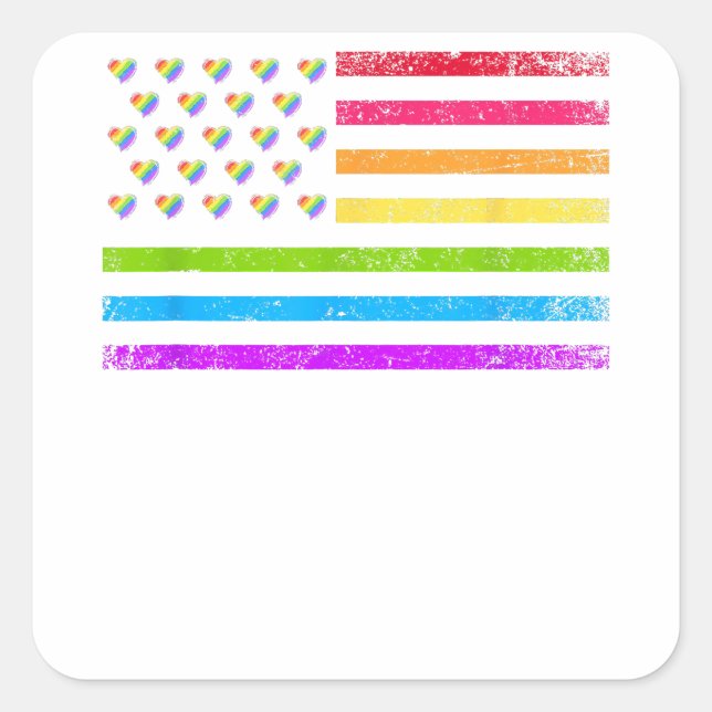 Sticker Carré American Flag Rainbow Lesbienne Gay pride (Devant)