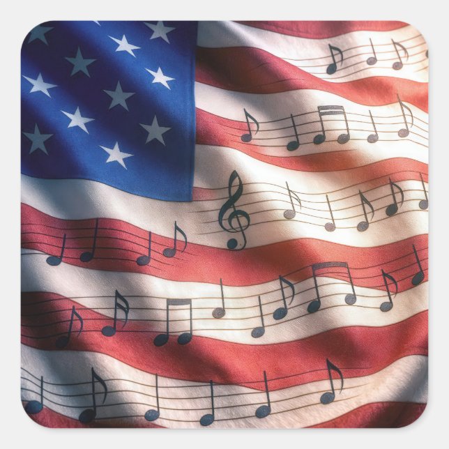 Sticker Carré American Flag With Musical Notes (Devant)