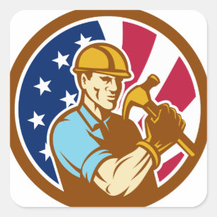 Sticker Carré American Handyman USA Flag Icône