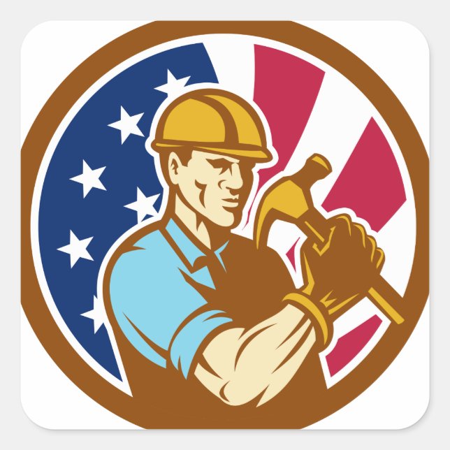 Sticker Carré American Handyman USA Flag Icône (Devant)