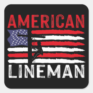 Sticker Carré American Lineman Electric Cable Patriotic USA Flag