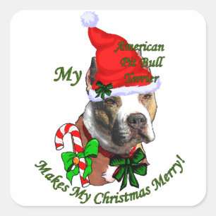 Sticker Carré American Pit Bull Terrier Noël