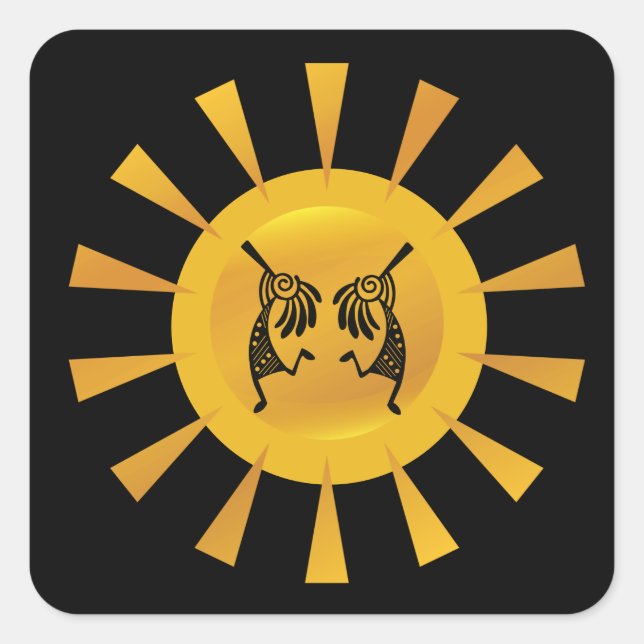 Sticker Carré Amérindien Kokopelli Sun Southwestern (Devant)