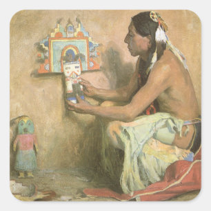 Sticker Carré Amérindiens vintages, Hopi Katchina par Couse