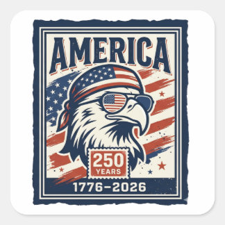 Sticker Carré Amérique 250 Ans Aigle Patriotique Fête de l'Indép