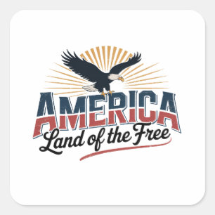 Sticker Carré Amérique - Pays des Libres avec Aigle Majestic