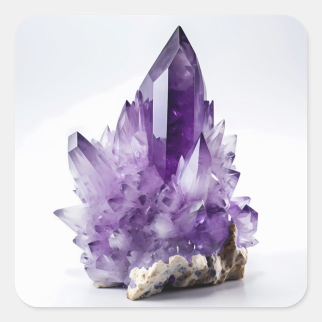 Sticker Carré Améthyste Crystal Cluster Gemstone Purple Gem (Devant)