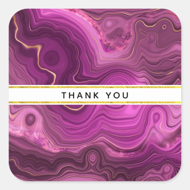 Sticker Carré Améthyste Violet Et Merci D'Agate Abstrait Or (Devant)