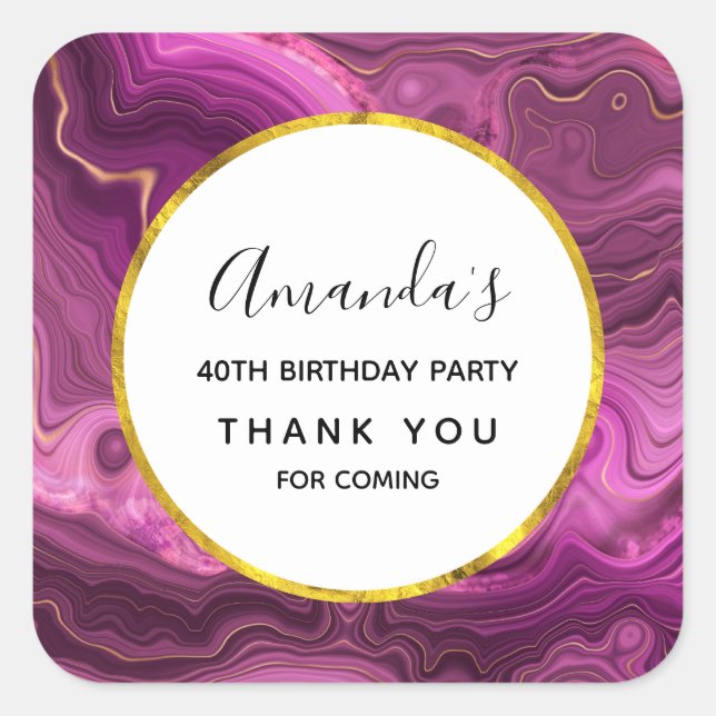 Sticker Carré Améthyste Violet Et Or Agate Abstrait Anniversaire (Devant)