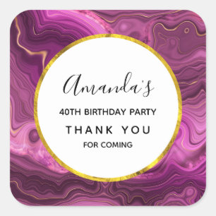 Sticker Carré Améthyste Violet Et Or Agate Abstrait Anniversaire