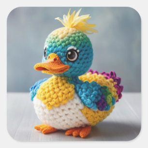Sticker Carré Amigurumi artisanal Crochet Canard chef-d'oeuvre O