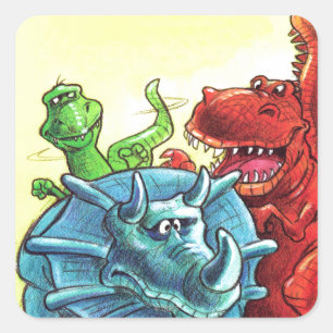 Sticker Carré Amis de dinosaure