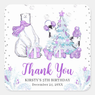 Sticker Carré Amis d'hiver Ours Polaire & Manchots Anniversaire