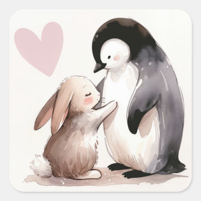 Sticker Carré Amitié Bunny et Penguin (Devant)