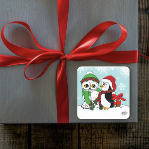 Sticker Carré Amitié Chouette Neige Pingouin