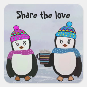 Sticker Carré Amitié des pingouins