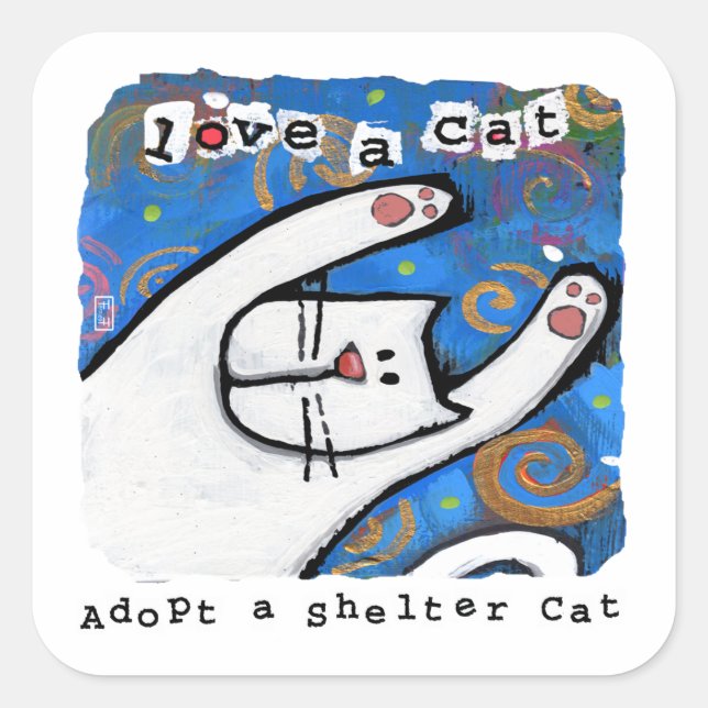 Sticker Carré Amour, Adoptez des chats de protection (Devant)