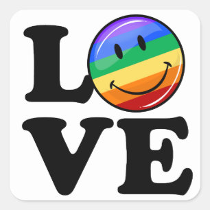 Sticker Carré Amour Avec Un Joyeux Drapeau Arc En Ciel Gay LGBT